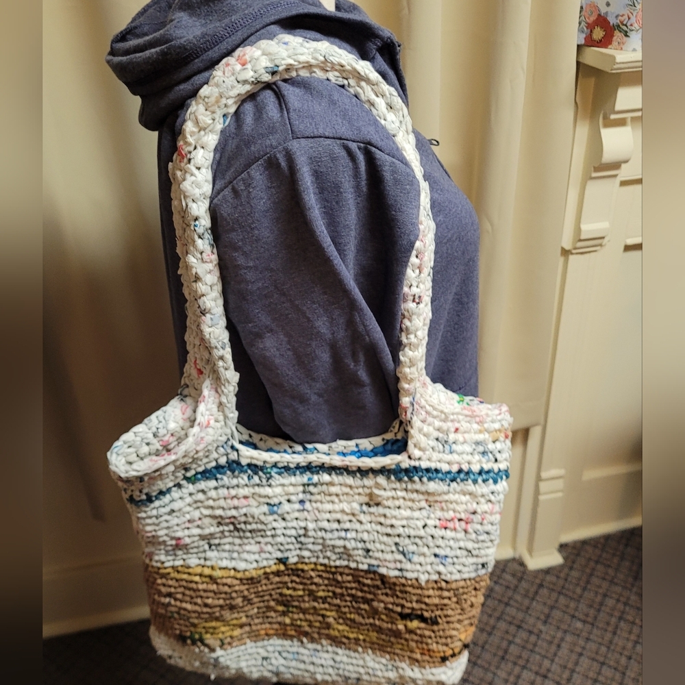 ❤Handmade Upcycled ‘Plarn’ Crochet Tote – Recycled Plastic Bag Eco Bags  LG./SM.